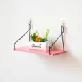 Small pink wooden wall floating shelf with black metal wire brackets for storage - Pink Small 30cm