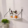 Small minimalist white wall-mounted wooden storage shelf with black metal brackets - White Small 30cm
