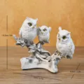 Vintage resin owl trio figurine set for home shelf decor, dimensions 12x10.3x6.5cm - Owl Style F / White