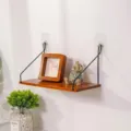 Small minimalist wooden wall-mounted floating shelf with black metal brackets - Vintage Wood Small 30cm