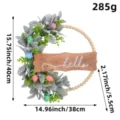 Easter wreath with lamb's ear leaves, speckled eggs and hello wood sign for door decor - Easter Wood Sign Bunny Ear Style (H1-17)