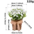 Size chart for artificial white daisy bouquet in rustic vine basket with burlap bow - White Daisy