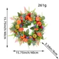 Autumn pumpkin wreath decoration for front door with roses and eucalyptus, 15.75 inch. - Small Pumpkin Style / Diameter 40CM