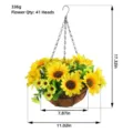 Cesto sospeso di girasoli artificiali con fodera in cocco e 41 fiori, largo 28 cm - Stile Girasole Cesto Appeso