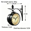 Dimension diagram of vintage wrought iron double-sided wall clock - Small New York Station Style (Black) / S