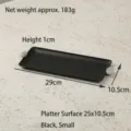 Detaillierte Maßansicht des kleinen schwarzen rechteckigen minimalistischen Metalltabletts - S / Schwarz