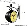 Detail view showing accurate dimensions of the vintage iron double-sided wall clock - Small London Station Style (Black) / S