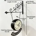 Retro iron double-sided wall clock with Welcome sign and detailed dimension display - L046 Retro Roman Numerals (With Welcome Sign) / M