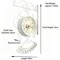 Vintage white wrought iron double-sided wall clock with floral face and Welcome sign - L1005 Floral Art Style (White) / L