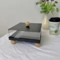 Minimalist black acrylic dessert display stand with wooden ball feet - Square / 20.5*20.5*13.5cm