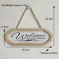 American retro wooden welcome door plate shown with detailed dimensions and weight - 29.5x11.4cm / White Welcome Arrow