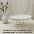 White metal cake stand with wavy rim design, 30cm diameter for weddings and parties - 30x30x14cm / White