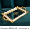 Vintage European style white resin tray with gold carved handles and mirror base - Printed Rectangular Tray
