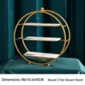 Elegant 3-tier round gold metal dessert stand with white ceramic plates, 40x16.5x43CM - Round Rack Diameter 40
