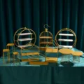 Elegant gold wrought iron dessert stand set for wedding and birthday party table decoration - Circle 11-Piece Set