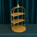 Elegant 3-tier golden iron birdcage dessert stand for weddings and birthday parties - Birdcage Style B