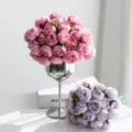 27-head artificial pink and lavender rose bouquet set with silver vase for home decor - Pink Purple