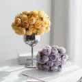 Elegant 27-head artificial rose bouquets in champagne and purple for home decor. - Yellow
