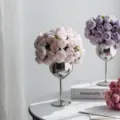 Elegant 27-head artificial pink and purple roses in silver goblet vases for home decor. - Water Pink