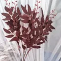 Detailed view of artificial burgundy willow leaves bunch for wedding home decoration. - Artificial Weeping Willow Branch No. 1 Brown Red