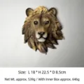 Realistic resin lion head wall hanging decoration for living room and bar, 22.5cm height - Lion