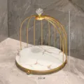 Eleganter goldener Make-up-Organizer im Vogelkäfig-Design mit Marmorboden für Bad - Einlagig / 20x23cm / Einlagig Weiß mit Goldadern