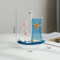 Mediterranes blau-weißes Holz-Segelschiff-Modell für kreative Tischdekoration zu Hause - Klein (11x3x14.5cm) / Marineblau Klein (Blaues Netz Distressed)