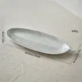 Silver leaf-shaped decorative tray with 40.5cm length and detailed leaf vein texture - Leaf / White Silver Brushed