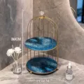 Eleganter zweistöckiger Kosmetik-Organizer im Vogelkäfig-Stil in edlem Achatgrün - Doppelschicht / 20x36cm / Zweilagig Achatsteinmuster