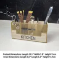 European style wooden and gold metal mesh cutlery organizer box for kitchen storage - Golden Iron Mesh Style / Wood Color
