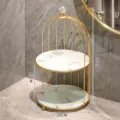 Luxuriöses zweistöckiges goldenes Vogelkäfig-Organizer-Regal mit Marmormuster für das Badezimmer - Doppelschicht / 20x36cm / Zweilagig Weiß mit Goldadern