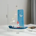 Mediterranes hölzernes Segelboot-Modell, Deko-Ornament, Distressed-Stil, 22x16x3,5cm. - Marineblau Groß (Möwe Leuchtturm)