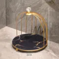 Eleganter Organizer im Vogelkäfig-Stil mit schwarzer Marmorbasis, 20 cm x 23 cm Regal - Einlagig Schwarz mit Goldadern