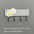 Gray wooden wall coat rack with 4 hooks and 3D flower decorations for home entryway - 4 Hooks / Gray with White and Blue Flowers