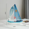 Dekoratives Holz-Segelboot-Modell im mediterranen Stil mit blauer Fischgräte - Marineblau Groß (Fischnetz Leuchtturm)