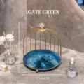 Goldener Vogelkäfig-Organizer für den Waschtisch mit edlem achatgrünem Musterboden - Einlagig Achatsteinmuster