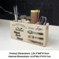 Handcrafted wooden cutlery organizer with 4 compartments and precise dimension details - Black Lettering