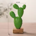 Decoración de cactus de resina verde realista en base de madera, 11,5x20x6 cm - Forma de Orejas de Cactus / 20cm
