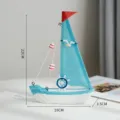Handgefertigtes mediterranes Holzsegelschiff Modell Blau-Weiße Wohndekoration - Hellblau Groß (Möwe Ruder)