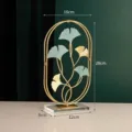 Luxury iron ginkgo leaf desk ornament with dimensions 16x28cm and clear glass base - Oval Ginkgo Style / Clear Base-Height 28cm / Gold/Light Cyan