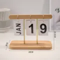 Perpetual wooden desktop calendar with metal rings and date cards, 20x8x15.5cm - Natural Wood Stripe Calendar