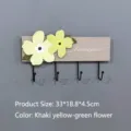 Minimalist solid wood wall-mounted coat rack with yellow flowers in khaki finish - Khaki Yellow Green