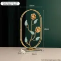 Luxury gold iron rose plant ornament with crystal base for desktop home decoration - Oval Rose Style / Clear Base-Height 28cm / Gold/Teal