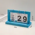 Creative blue wooden perpetual desktop calendar ornament, dimensions 20cm x 9cm x 11.5cm - Blue Flip Calendar