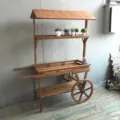 Support de chariot à fleurs vintage en bois brun avec toit pour décoration de jardin - Support Fleurs Chariot / 134x54x176cm / Marron
