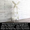 White pastoral style windmill wooden shelf stand for garden and shop window display - Windmill Flower Stand / 80x46x155cm / White