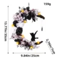 Halloween black and white rose moon cat wreath with warm LED lights for wall decoration - White Flower Black Rose Moon Cat (T3-22)