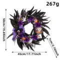 Halloween artificial rose wreath with black leaves and ghosts, dimensions 50x45cm - Halloween Rose Wreath with Wood Sign