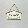 Pastoral style wooden door plaque featuring My Room print for creative wall decoration - My Room