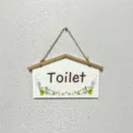 Decorative pastoral style wooden hanging sign for toilet doors with floral pattern - Toilet